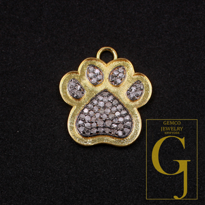 Natural Pave Diamond Dog Paw Pendant - Vermeil Gold 925 Sterling Silver Handmade Finish Diamond Pendant Gift For Her
