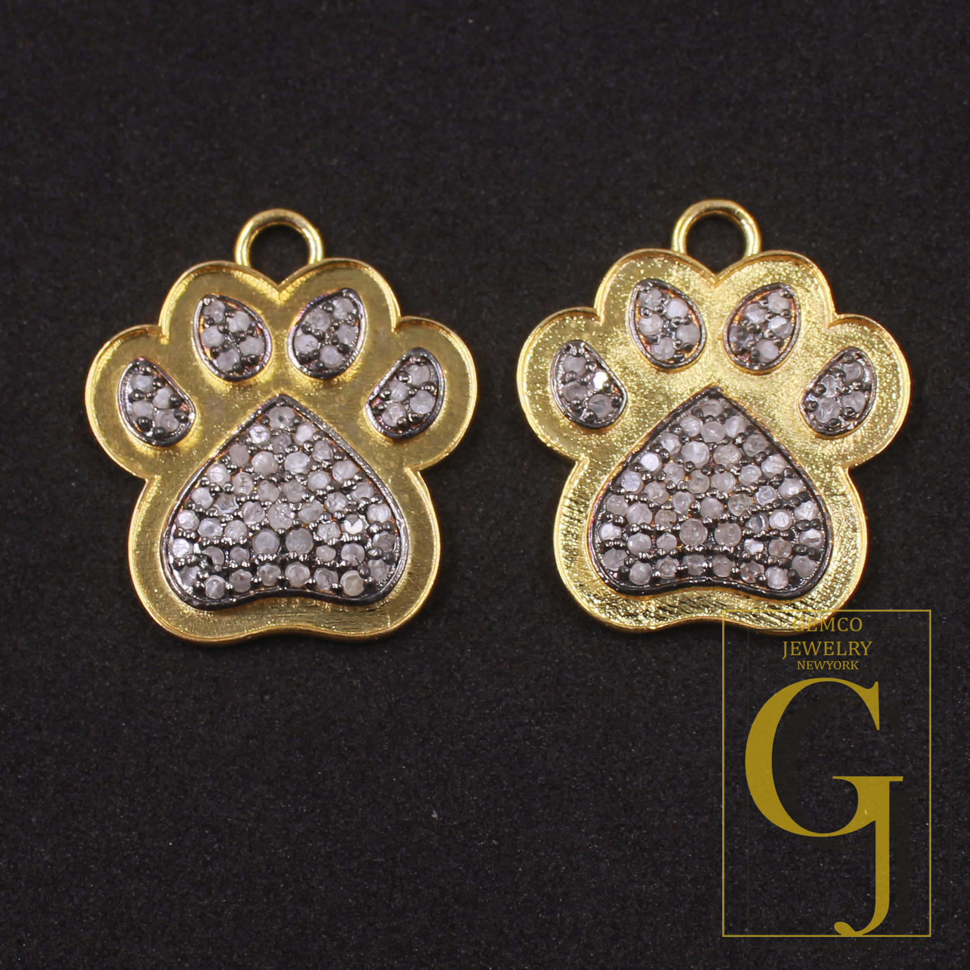Natural Pave Diamond Dog Paw Pendant - Vermeil Gold 925 Sterling Silver Handmade Finish Diamond Pendant Gift For Her