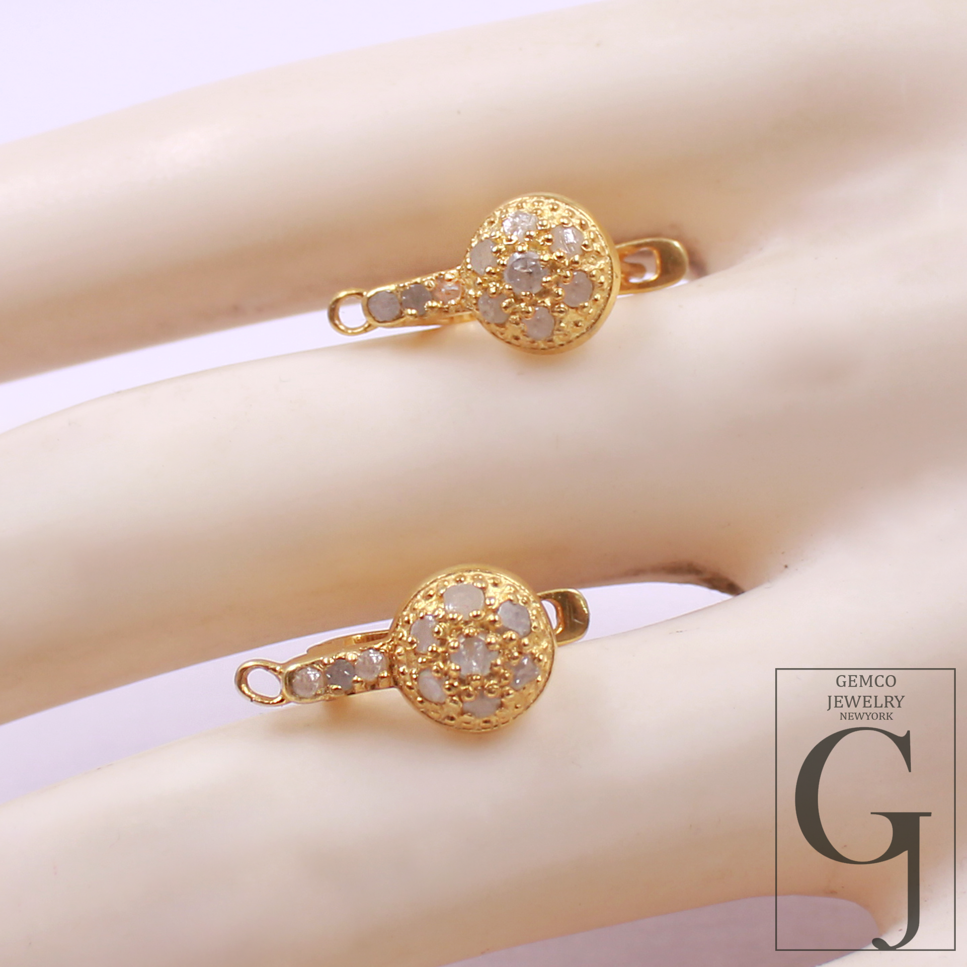 1 Pair Russian Lock Earrings Hook Rosecut Pave Diamond Earrings Supplies 925 Sterling Silver Handmade Vermeil Gold Finish Diamond Earrings