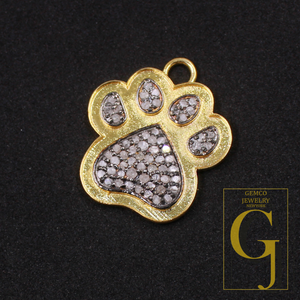 Natural Pave Diamond Dog Paw Pendant - Vermeil Gold 925 Sterling Silver Handmade Finish Diamond Pendant Gift For Her