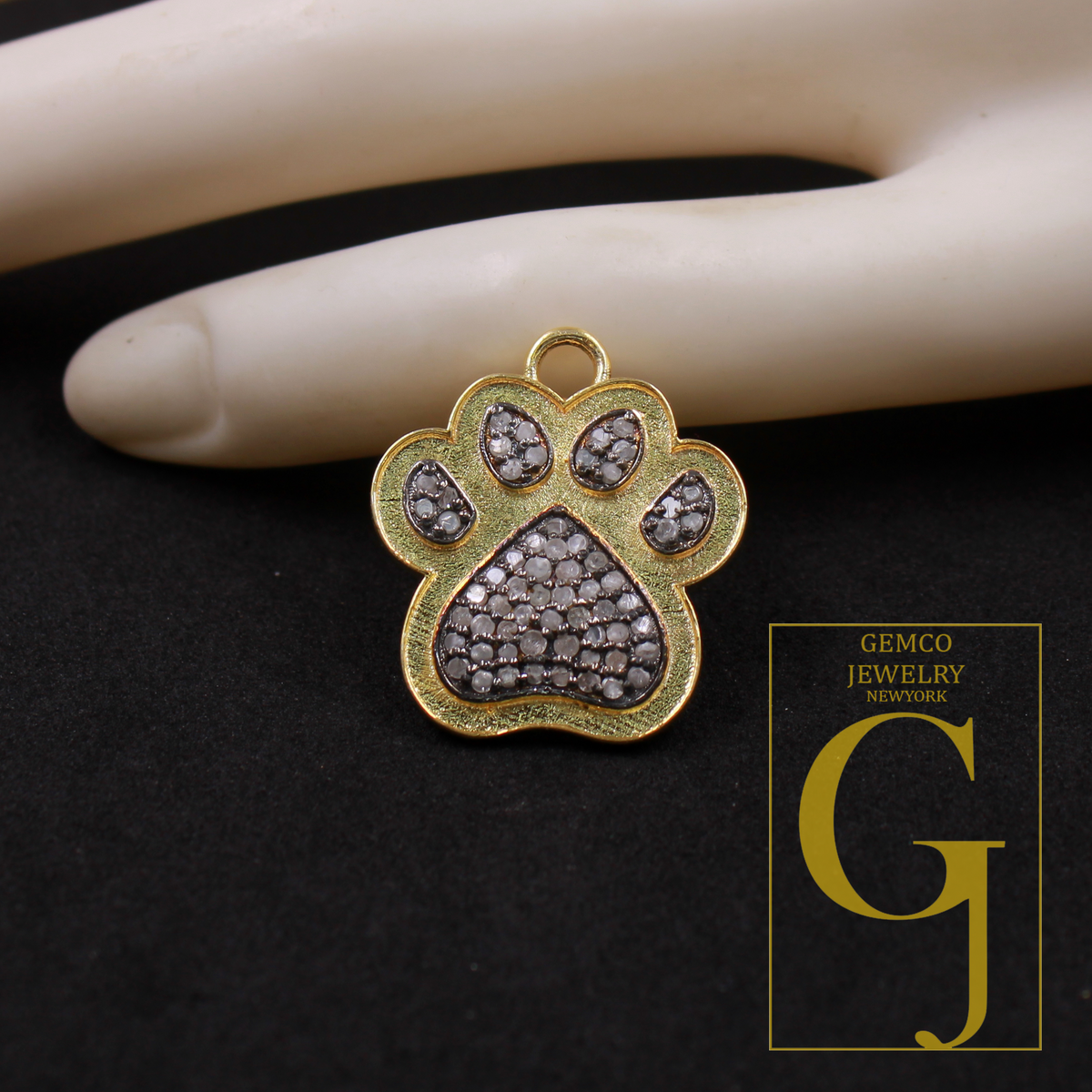 Natural Pave Diamond Dog Paw Pendant - Vermeil Gold 925 Sterling Silver Handmade Finish Diamond Pendant Gift For Her