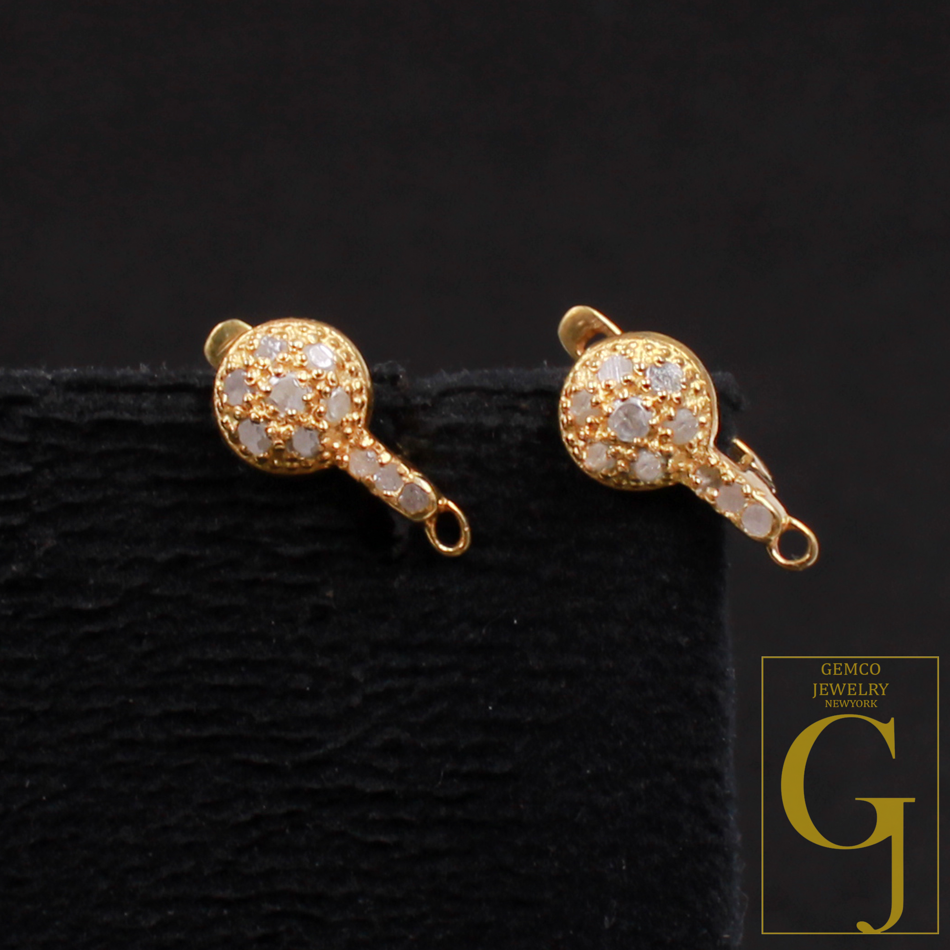 1 Pair Russian Lock Earrings Hook Rosecut Pave Diamond Earrings Supplies 925 Sterling Silver Handmade Vermeil Gold Finish Diamond Earrings