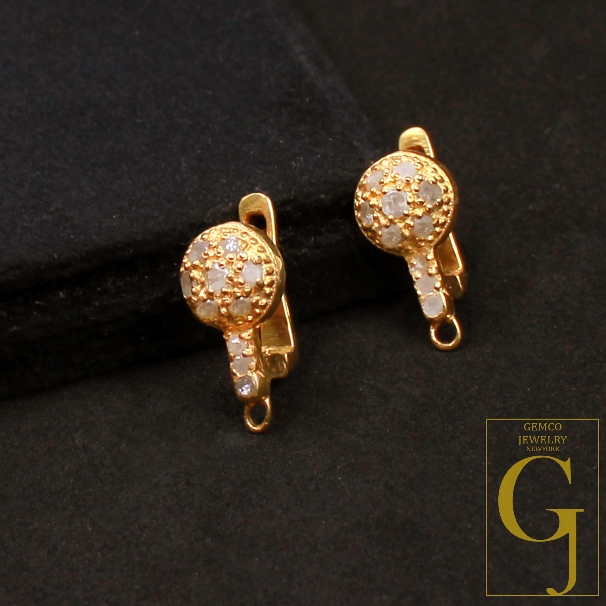 1 Pair Russian Lock Earrings Hook Rosecut Pave Diamond Earrings Supplies 925 Sterling Silver Handmade Vermeil Gold Finish Diamond Earrings