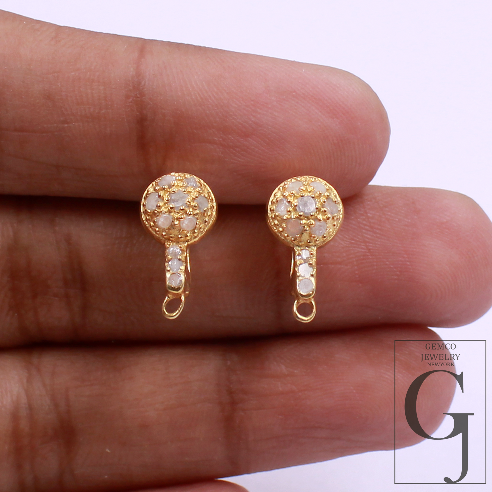 1 Pair Russian Lock Earrings Hook Rosecut Pave Diamond Earrings Supplies 925 Sterling Silver Handmade Vermeil Gold Finish Diamond Earrings