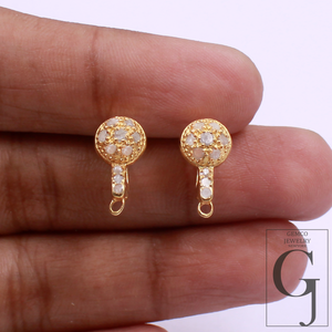 1 Pair Russian Lock Earrings Hook Rosecut Pave Diamond Earrings Supplies 925 Sterling Silver Handmade Vermeil Gold Finish Diamond Earrings