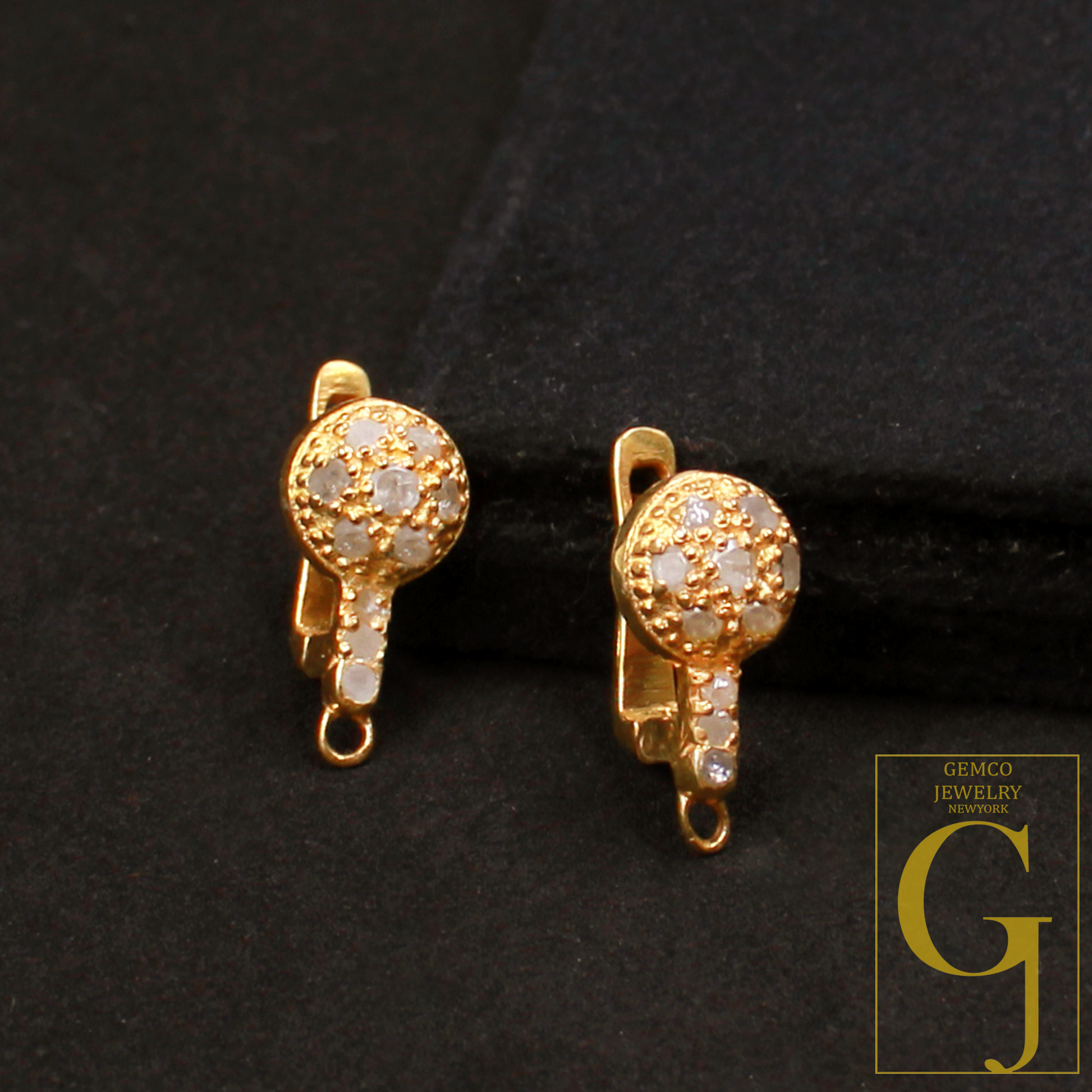1 Pair Russian Lock Earrings Hook Rosecut Pave Diamond Earrings Supplies 925 Sterling Silver Handmade Vermeil Gold Finish Diamond Earrings