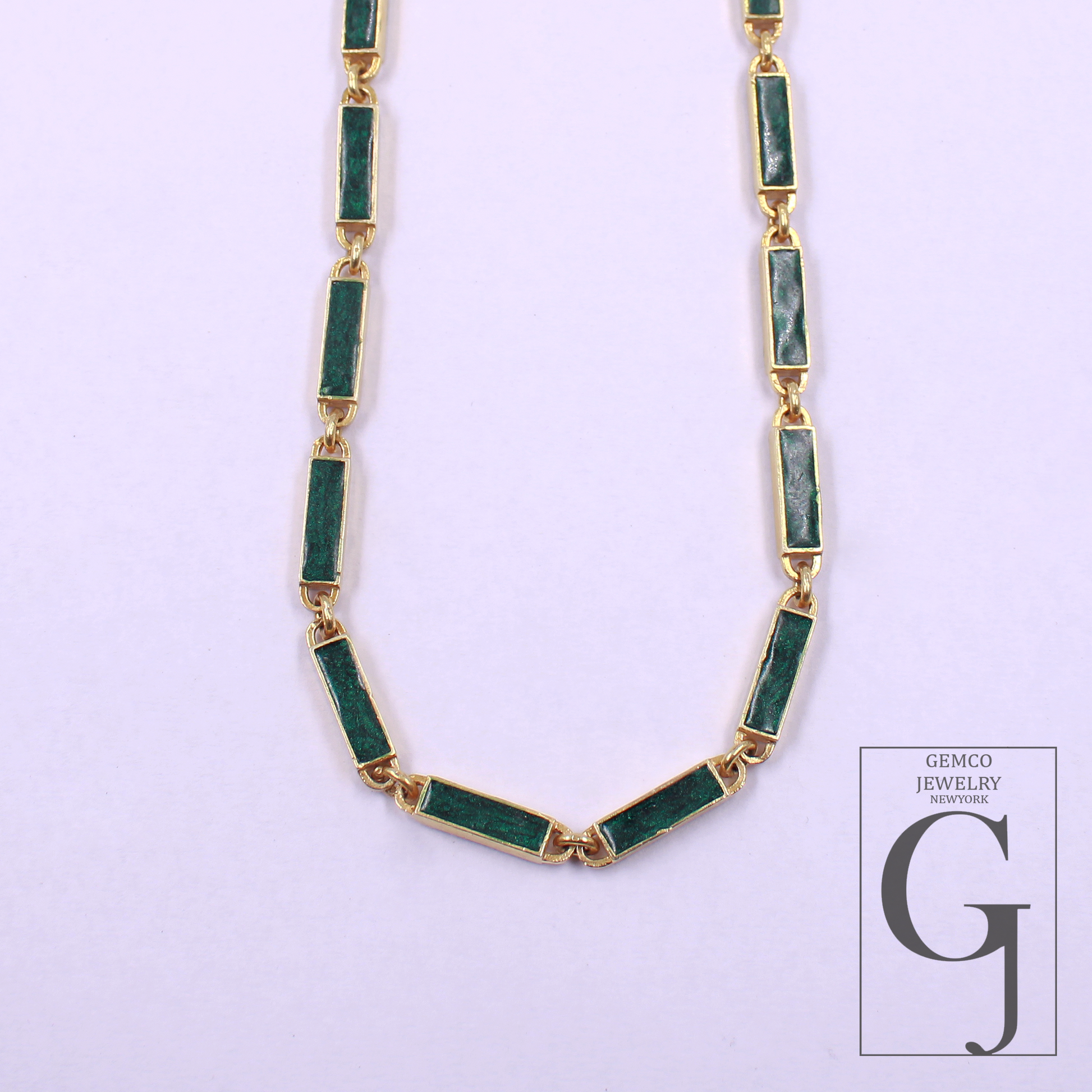 Green Pearl Enamel Necklace With Lab Grown Diamond - Handmade Finish Enamel Brass Jewelry