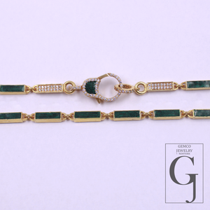 Green Pearl Enamel Necklace With Lab Grown Diamond - Handmade Finish Enamel Brass Jewelry