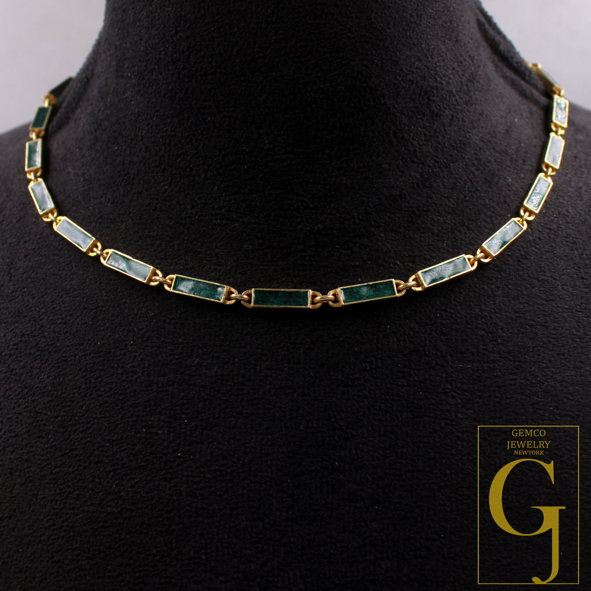 Green Pearl Enamel Necklace With Lab Grown Diamond - Handmade Finish Enamel Brass Jewelry