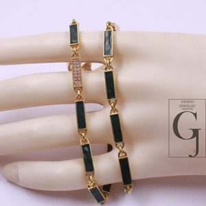 Green Pearl Enamel Necklace With Lab Grown Diamond - Handmade Finish Enamel Brass Jewelry