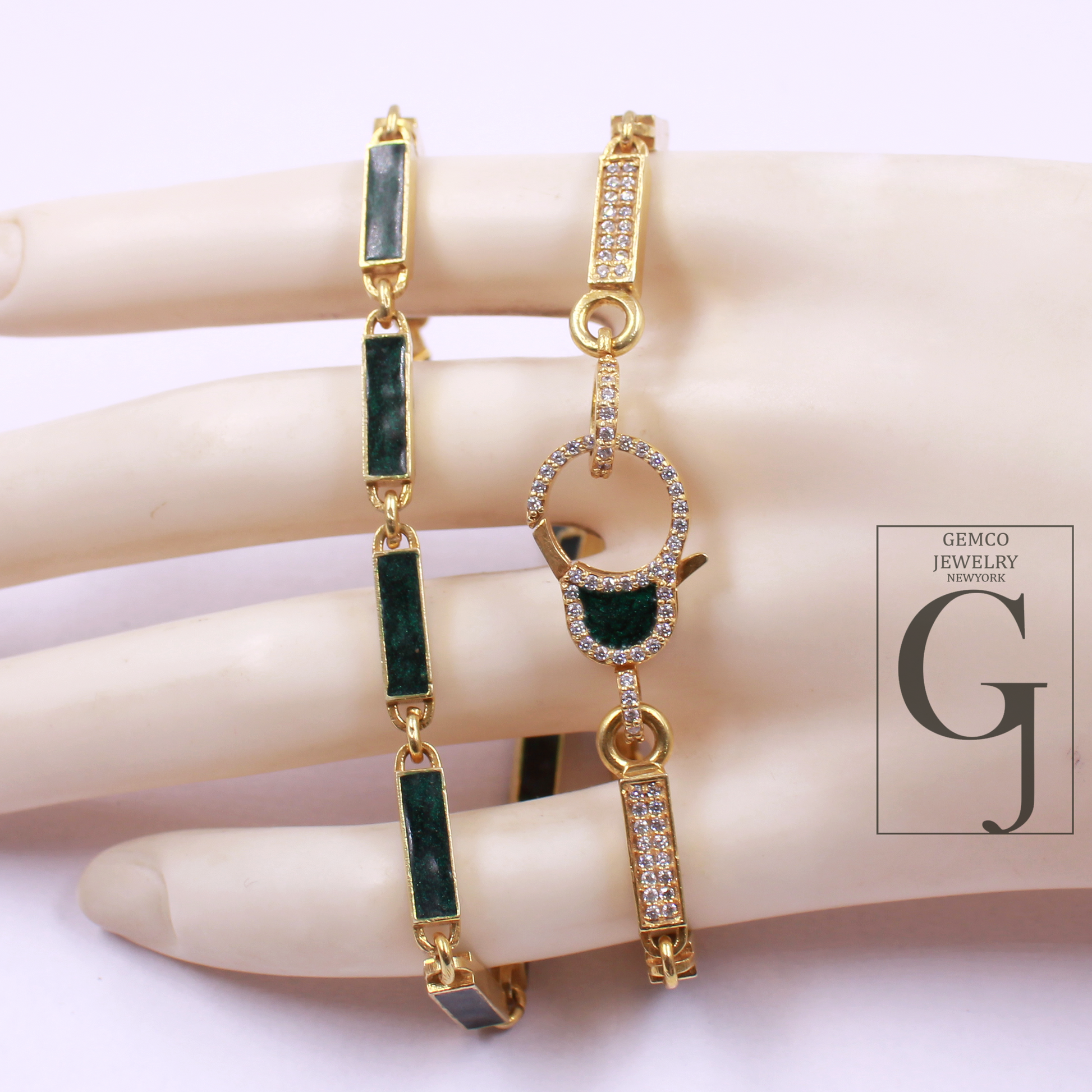 Green Pearl Enamel Necklace With Lab Grown Diamond - Handmade Finish Enamel Brass Jewelry