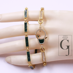Green Pearl Enamel Necklace With Lab Grown Diamond - Handmade Finish Enamel Brass Jewelry