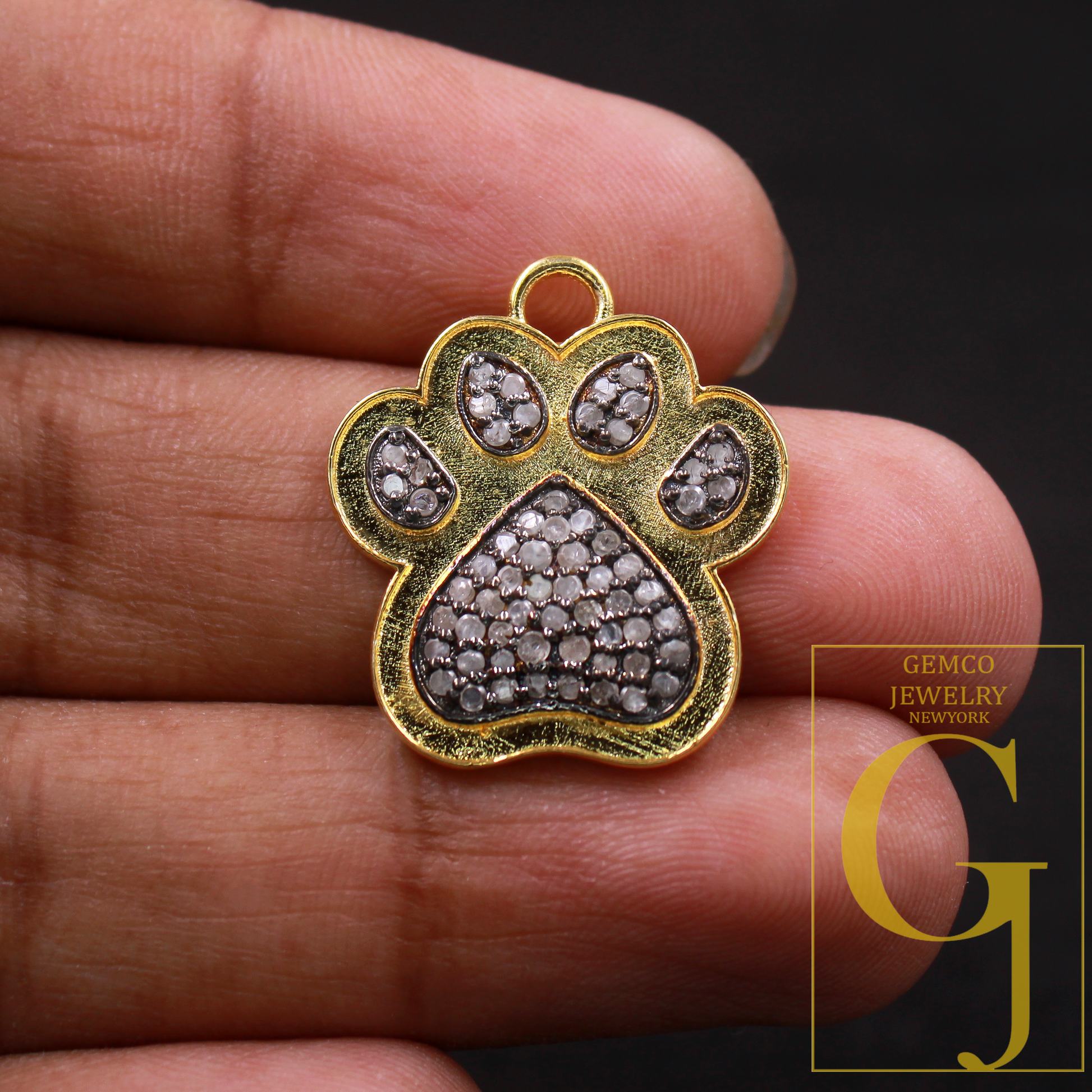 Natural Pave Diamond Dog Paw Pendant - Vermeil Gold 925 Sterling Silver Handmade Finish Diamond Pendant Gift For Her