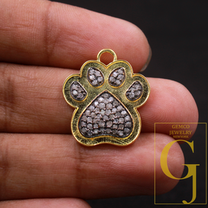 Natural Pave Diamond Dog Paw Pendant - Vermeil Gold 925 Sterling Silver Handmade Finish Diamond Pendant Gift For Her