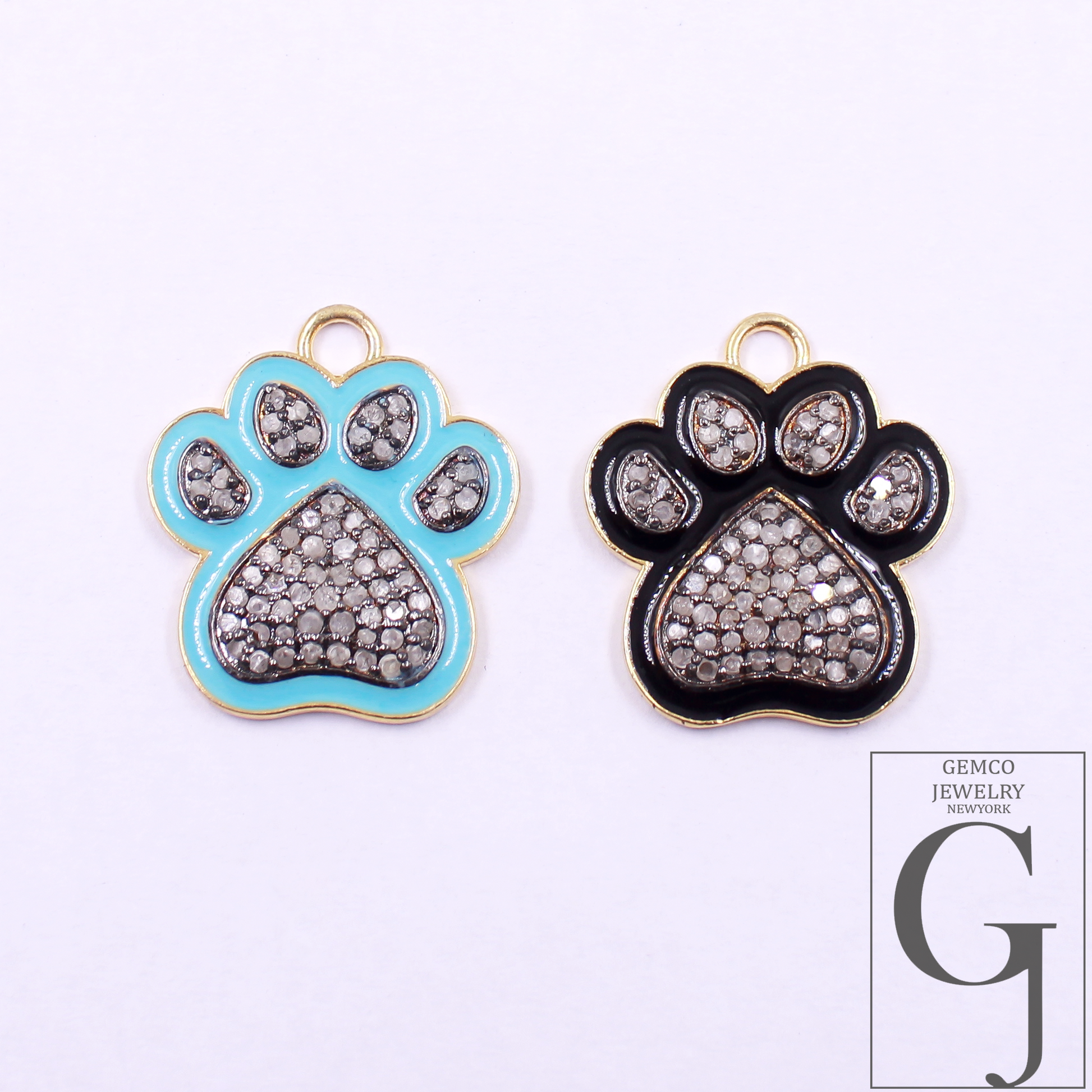 Designer Enamel Natural Pave Diamond Dog Foot Pendant - Vermeil Gold 925 Sterling Silver Handmade Finish Diamond Pendant Gift For Her