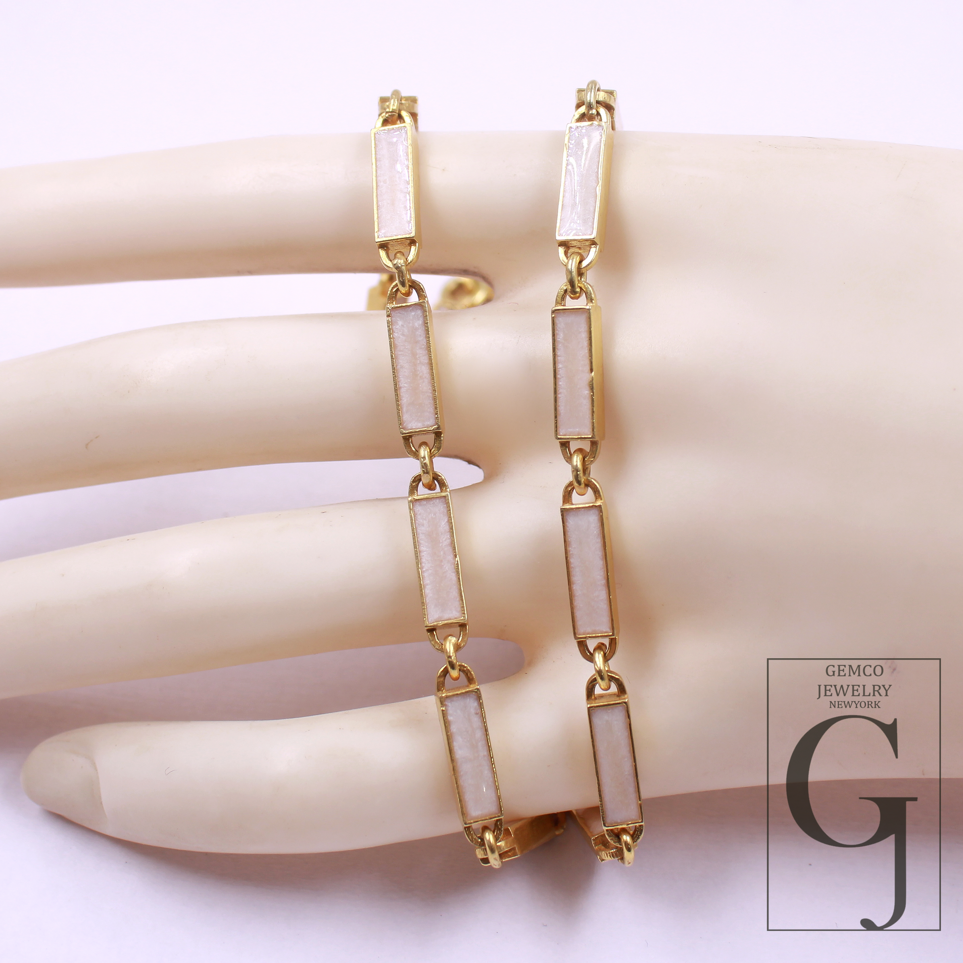 White Pearl Enamel Necklace With Lab Grown Diamonds In Brass Handmade Finish Jewelry Necklace