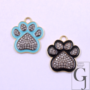 Designer Enamel Natural Pave Diamond Dog Foot Pendant - Vermeil Gold 925 Sterling Silver Handmade Finish Diamond Pendant Gift For Her