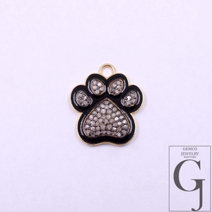 Designer Enamel Natural Pave Diamond Dog Foot Pendant - Vermeil Gold 925 Sterling Silver Handmade Finish Diamond Pendant Gift For Her