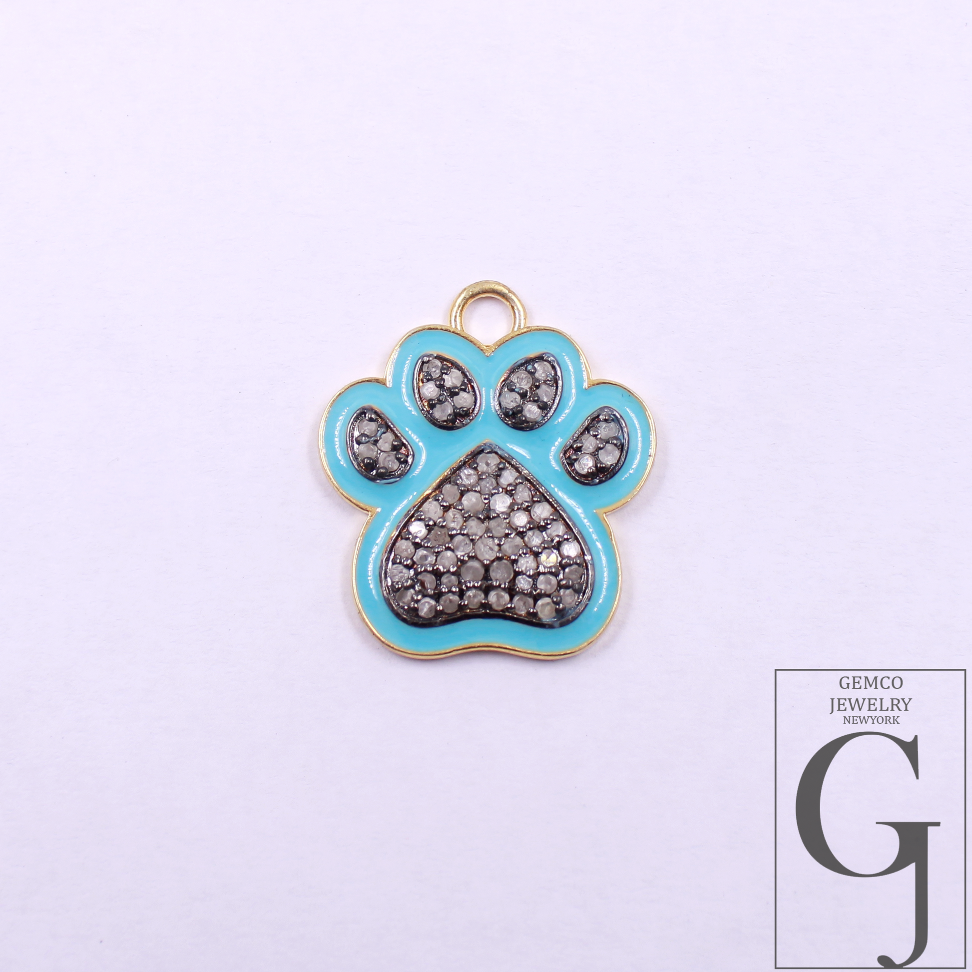 Designer Enamel Natural Pave Diamond Dog Foot Pendant - Vermeil Gold 925 Sterling Silver Handmade Finish Diamond Pendant Gift For Her