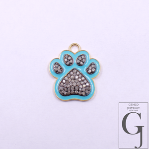 Designer Enamel Natural Pave Diamond Dog Foot Pendant - Vermeil Gold 925 Sterling Silver Handmade Finish Diamond Pendant Gift For Her