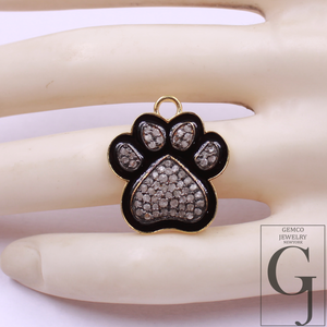 Designer Enamel Natural Pave Diamond Dog Foot Pendant - Vermeil Gold 925 Sterling Silver Handmade Finish Diamond Pendant Gift For Her
