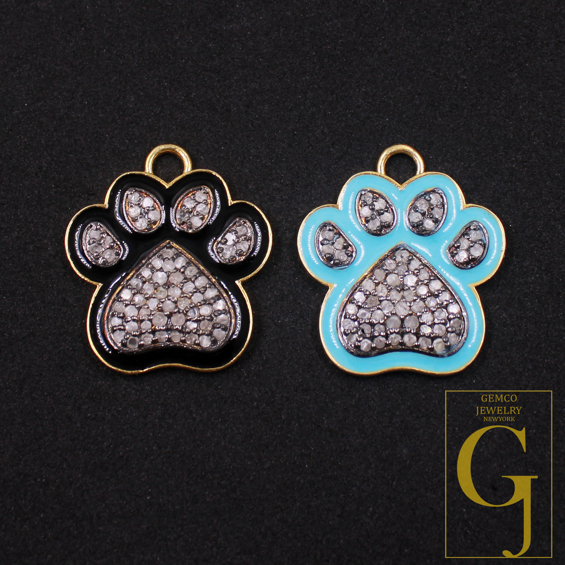 Designer Enamel Natural Pave Diamond Dog Foot Pendant - Vermeil Gold 925 Sterling Silver Handmade Finish Diamond Pendant Gift For Her