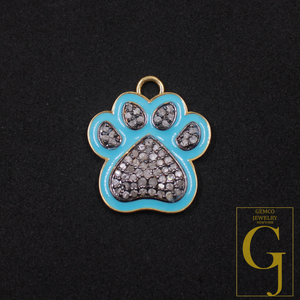 Designer Enamel Natural Pave Diamond Dog Foot Pendant - Vermeil Gold 925 Sterling Silver Handmade Finish Diamond Pendant Gift For Her