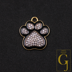 Designer Enamel Natural Pave Diamond Dog Foot Pendant - Vermeil Gold 925 Sterling Silver Handmade Finish Diamond Pendant Gift For Her