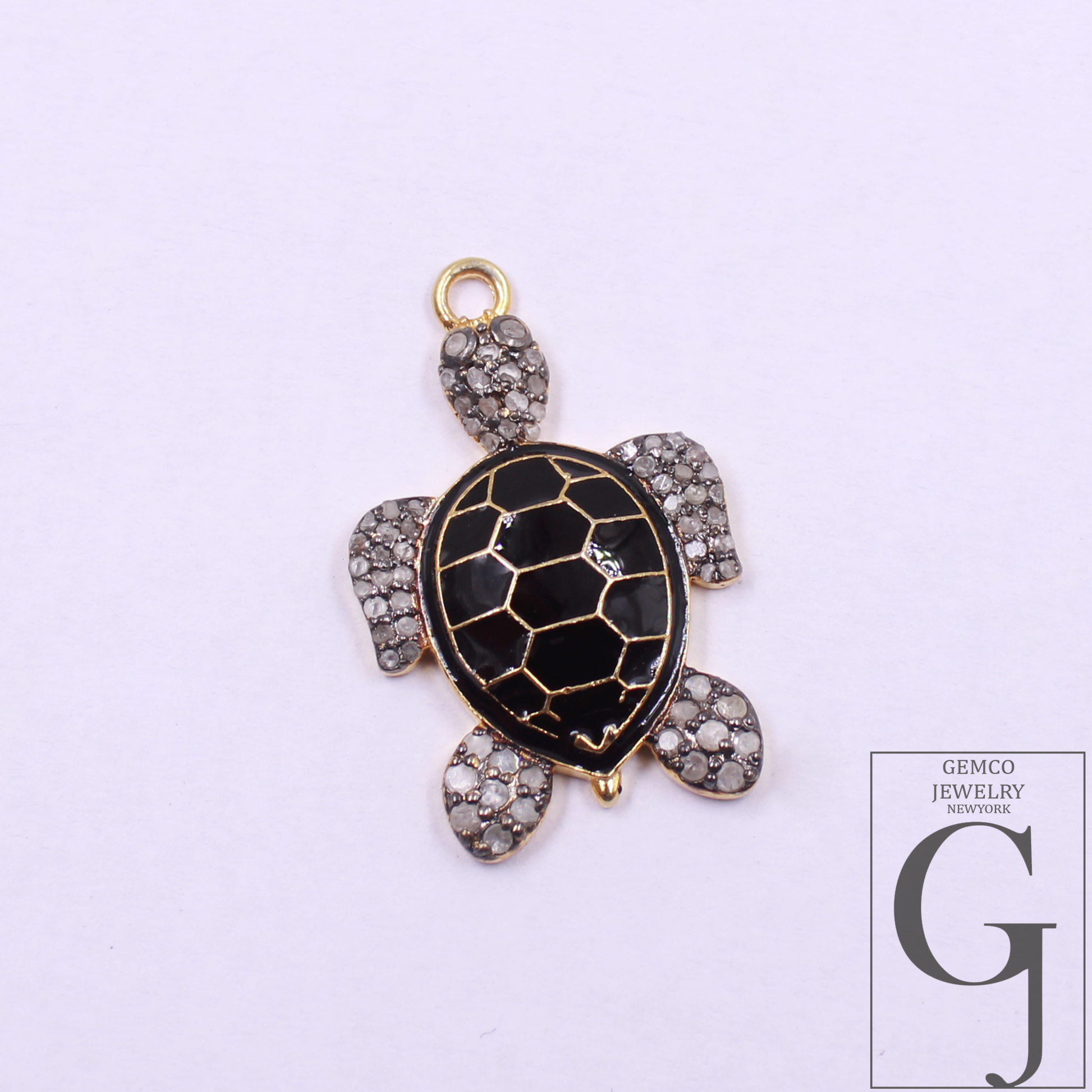 Designer Enamel Natural Pave Diamond Tortoise Pendant - Vermeil Gold 925 Sterling Silver Handmade Finish Diamond Jewelry