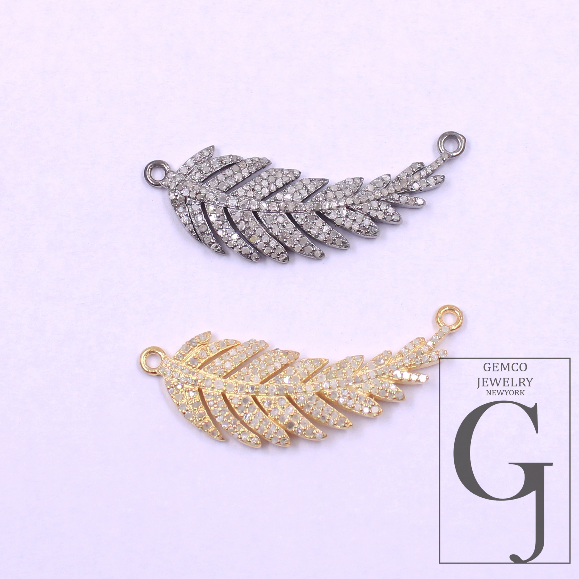 Natural Pave Diamonds Leaf Connector - Handmade Finish 925 Sterling Silver Diamond Jewelry