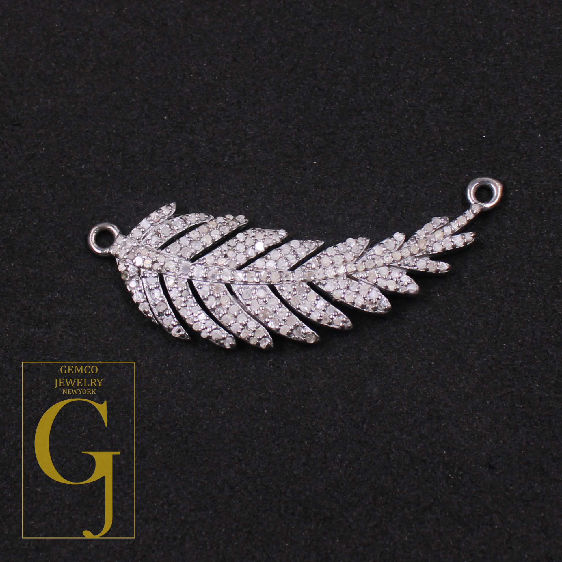 Natural Pave Diamonds Leaf Connector - Handmade Finish 925 Sterling Silver Diamond Jewelry