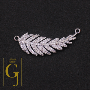 Natural Pave Diamonds Leaf Connector - Handmade Finish 925 Sterling Silver Diamond Jewelry