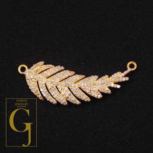Natural Pave Diamonds Leaf Connector - Handmade Finish 925 Sterling Silver Diamond Jewelry