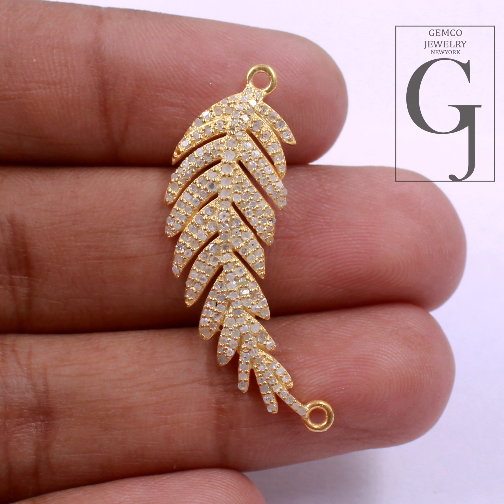 Natural Pave Diamonds Leaf Connector - Handmade Finish 925 Sterling Silver Diamond Jewelry