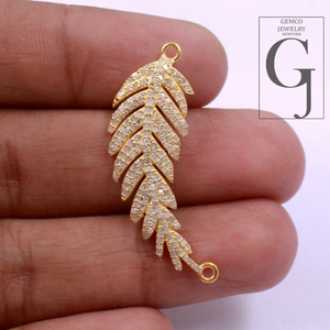 Natural Pave Diamonds Leaf Connector - Handmade Finish 925 Sterling Silver Diamond Jewelry