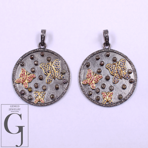 Natural Diamonds Butterfly Pendant Handmade 925 Sterling Silver Diamond Jewelry Gift For Her