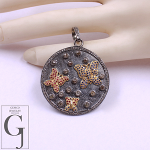 Natural Diamonds Butterfly Pendant Handmade 925 Sterling Silver Diamond Jewelry Gift For Her