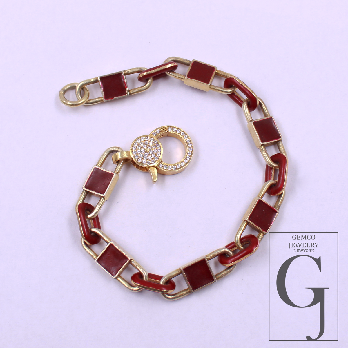 Brown Pearl Enamel Bracelet With Lab Grown Diamonds - Handmade Finish Brass Jewelry Bracelet
