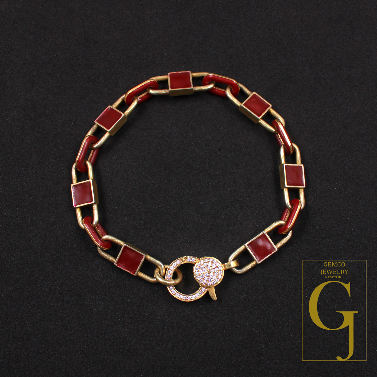 Brown Pearl Enamel Bracelet With Lab Grown Diamonds - Handmade Finish Brass Jewelry Bracelet