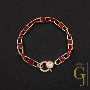 Brown Pearl Enamel Bracelet With Lab Grown Diamonds - Handmade Finish Brass Jewelry Bracelet