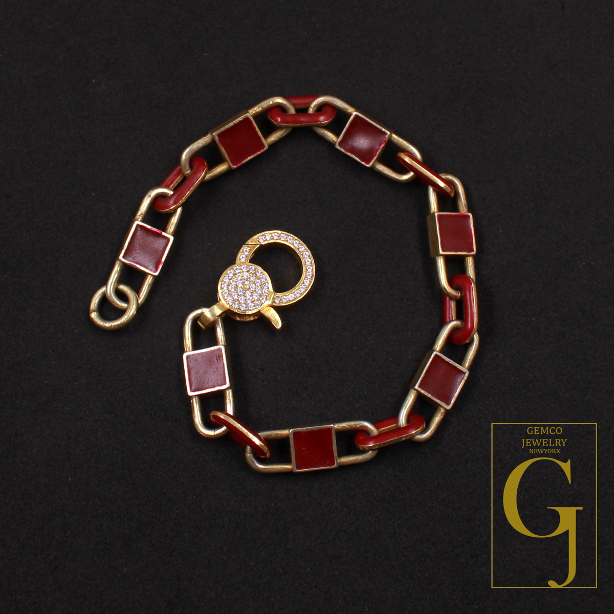 Brown Pearl Enamel Bracelet With Lab Grown Diamonds - Handmade Finish Brass Jewelry Bracelet