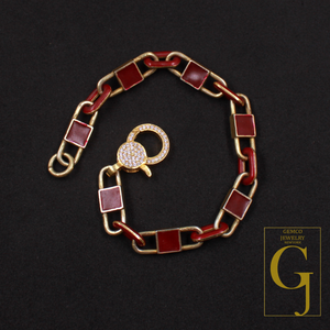 Brown Pearl Enamel Bracelet With Lab Grown Diamonds - Handmade Finish Brass Jewelry Bracelet