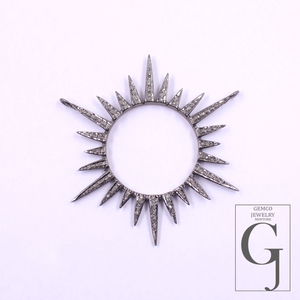 Pave Diamond Sunburst Pendant 925 Sterling Silver Pendant Handmade Diamond Pendant Beautiful Sunburst Diamond Pendant