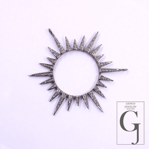 Pave Diamond Sunburst Pendant 925 Sterling Silver Pendant Handmade Diamond Pendant Beautiful Sunburst Diamond Pendant