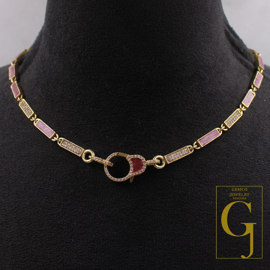 Beautiful Brown Pearl Enamel Necklace With Pave Lab Grown Diamonds - Brass Jewelry Handmade Finish