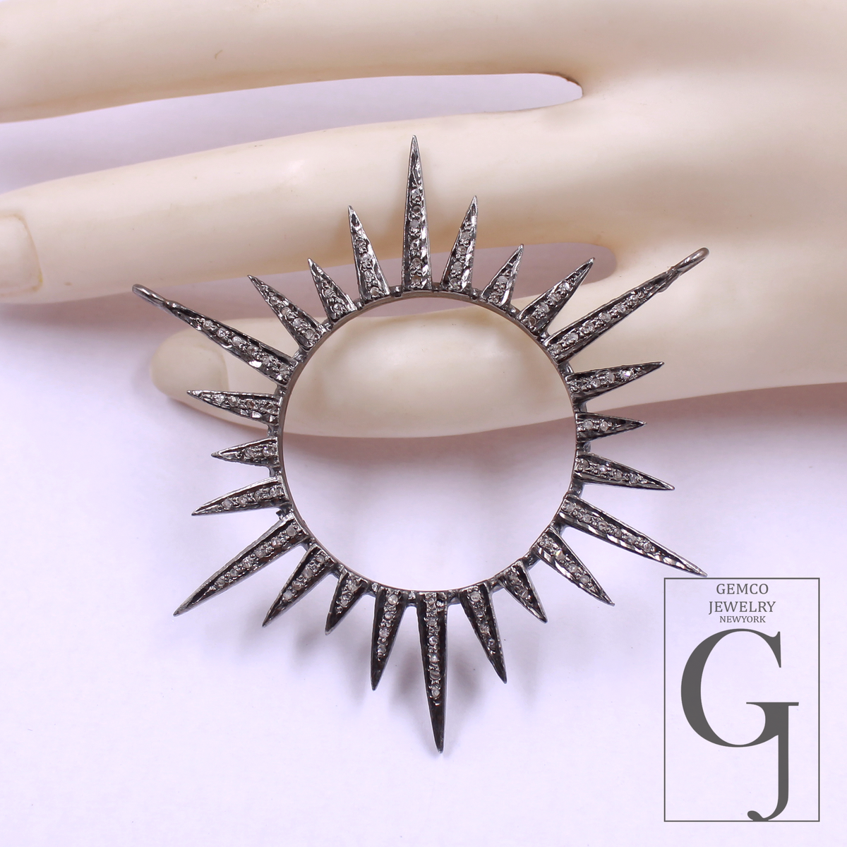 Pave Diamond Sunburst Pendant 925 Sterling Silver Pendant Handmade Diamond Pendant Beautiful Sunburst Diamond Pendant