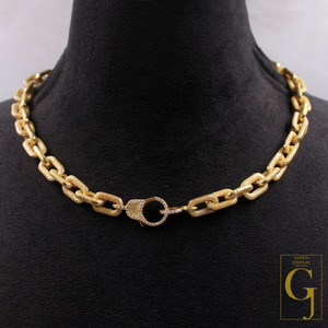 One Of A Kind Golden Pearl Enamel Necklace With Lab Grown Diamonds - Handmade Finish Brass Jewelry Necklace