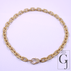 One Of A Kind Golden Pearl Enamel Necklace With Lab Grown Diamonds - Handmade Finish Brass Jewelry Necklace