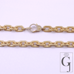 One Of A Kind Golden Pearl Enamel Necklace With Lab Grown Diamonds - Handmade Finish Brass Jewelry Necklace