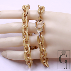 One Of A Kind Golden Pearl Enamel Necklace With Lab Grown Diamonds - Handmade Finish Brass Jewelry Necklace